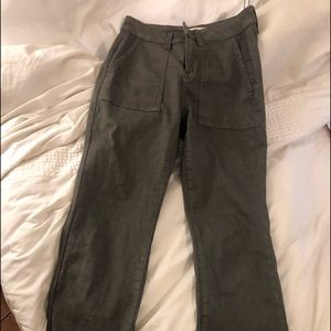 Army green pants with a mini semi flare at the bottom